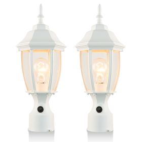 2 PACK Dusk to Dawn Outdoor 16" White Post Light Fixture with Tempered Glass E26 Waterproof Pole 75W Post Lamp Outdoor Lighting Hard Wired for Yard