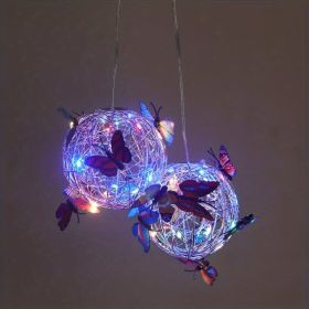 1pc Butterfly Outdoor Decorative Light Solar Hanging Decorative; Outdoor Courtyard; Garden Decorative Lamp With Ball Hanging Tree Lamp; Luminous Butte (STYLE: Four Colors)