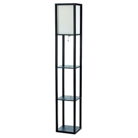 Floor Lamp Etagere Organizer Storage Shelf with Linen Shade (Color: Black)